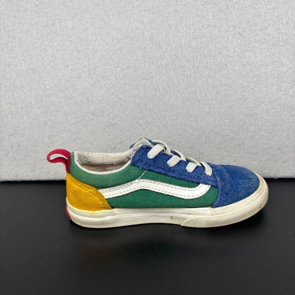 Vans Old Skool Elastic Lace Toddler Sneakers Size 8.5 Multicolor Colorblock Shoe